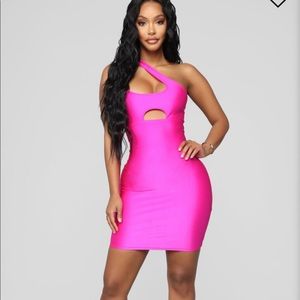 Hot pink fashion nova one shoulder cut out dress!